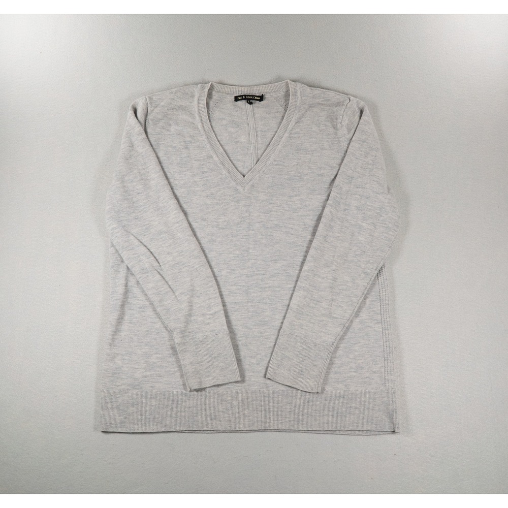 Rag & Bone Jean‎ Mens Gray 100% Merino Wool V-Neck Sweater Size L